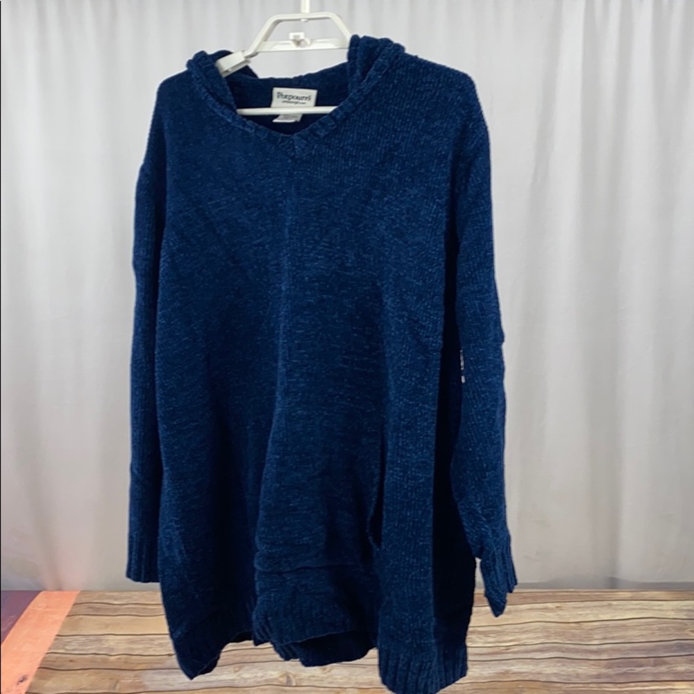 1X hooded Potpourri Blue Acrylic Sweater